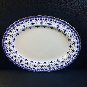 Spode Fleur De Lys Blue Gold‎ Bone China Oval 12" Serving Platter Plate